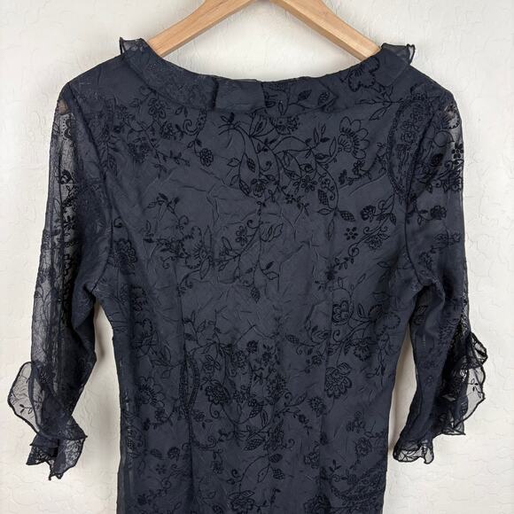 Vtg 90s CDC by Rampage Floral Ruffle Neck Midi Dress Womens Size 8 Whimsigoth - Picture 7 of 12